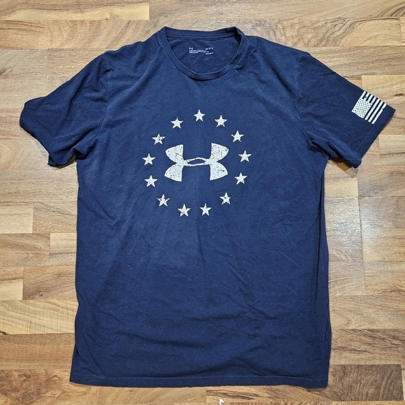 Under Armour Other - Under Armour HeatGear Tactical Shirt Large Navy USA Flag Circle Stars Logo Tee